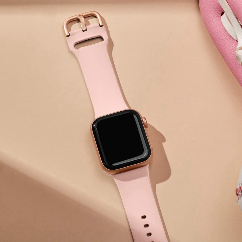 لساعة Apple Watch Series 10 46 مم سوار سيليكون بإبزيم دبوس (وردي) - Image 4